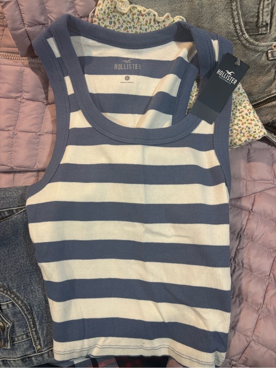 Hollister Tops - Hollister Navy Blue and White Striped Ribbed Tank